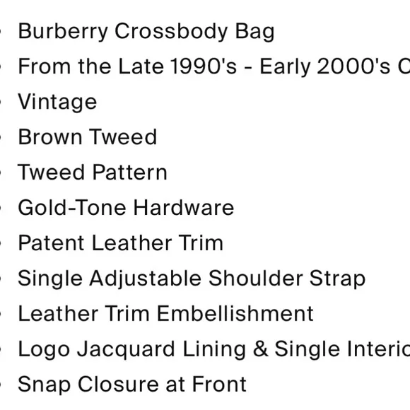 VINTAGE Burberry Tweed Crossbody Bag - Picture 6 of 10